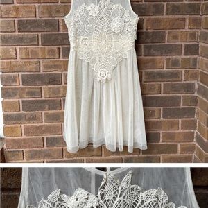 Cream Sleeveless Crew Neck Sundress for Brides